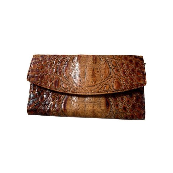 Brahmin Toasted Almond Leather Collection Crocodile Tri-fold Wallet - Picture 1 of 13